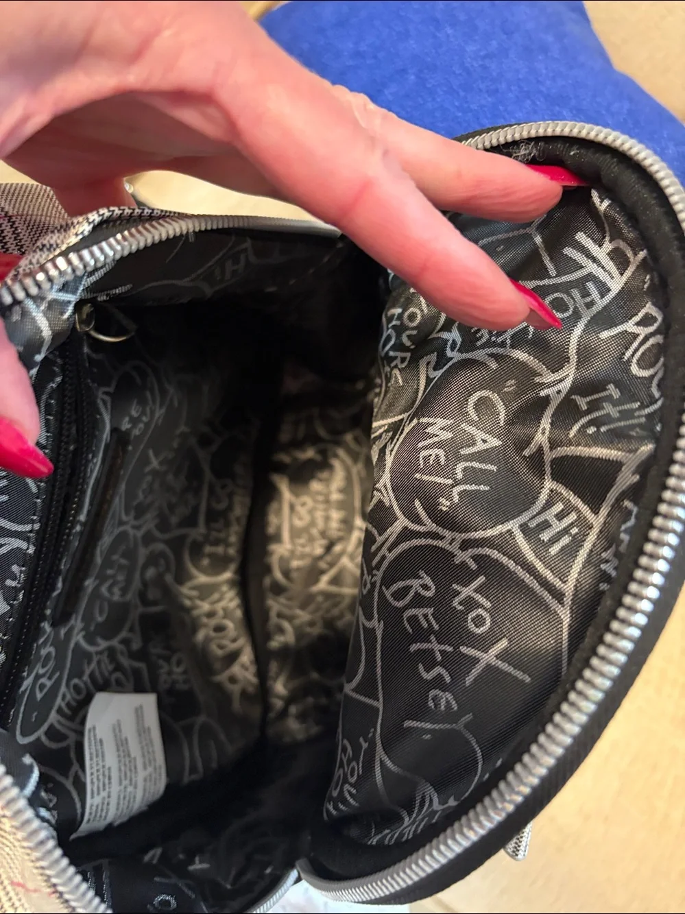 Betsey Johnson Kids Black & Cream Puppy Face Backpack with Pink Handle